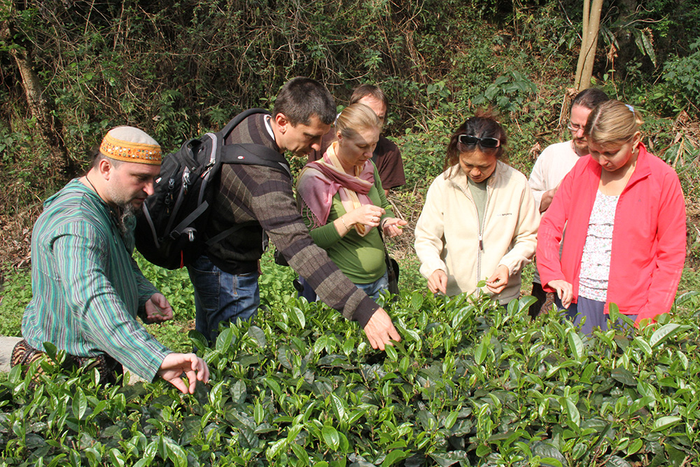 3俄羅斯卡波免稅集團一行在滇紅茶創(chuàng)始人馮紹裘銅像前合影留念